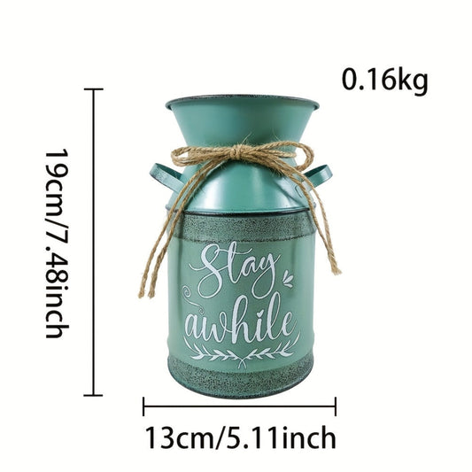 7 selectable blue and green printed village nostalgic and unique vases, small metal vases, retro milk cans, flower POTS, mini water bottles, decorative flower vases, farmhouse decorations for home, kitchen and bathroom, coffe