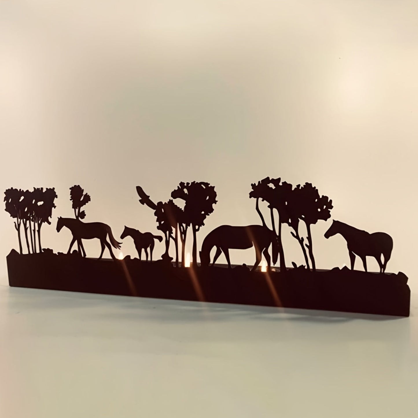 Intricate Cutouts Elegant Metal Horse Herd Silhouette Candle Holder - Festive Christmas Decor, Ideal for Home & Party Tabletops, Unique Gift for Friends and Youngsters, No Electricity Required, Festive Home Accent|Festive E