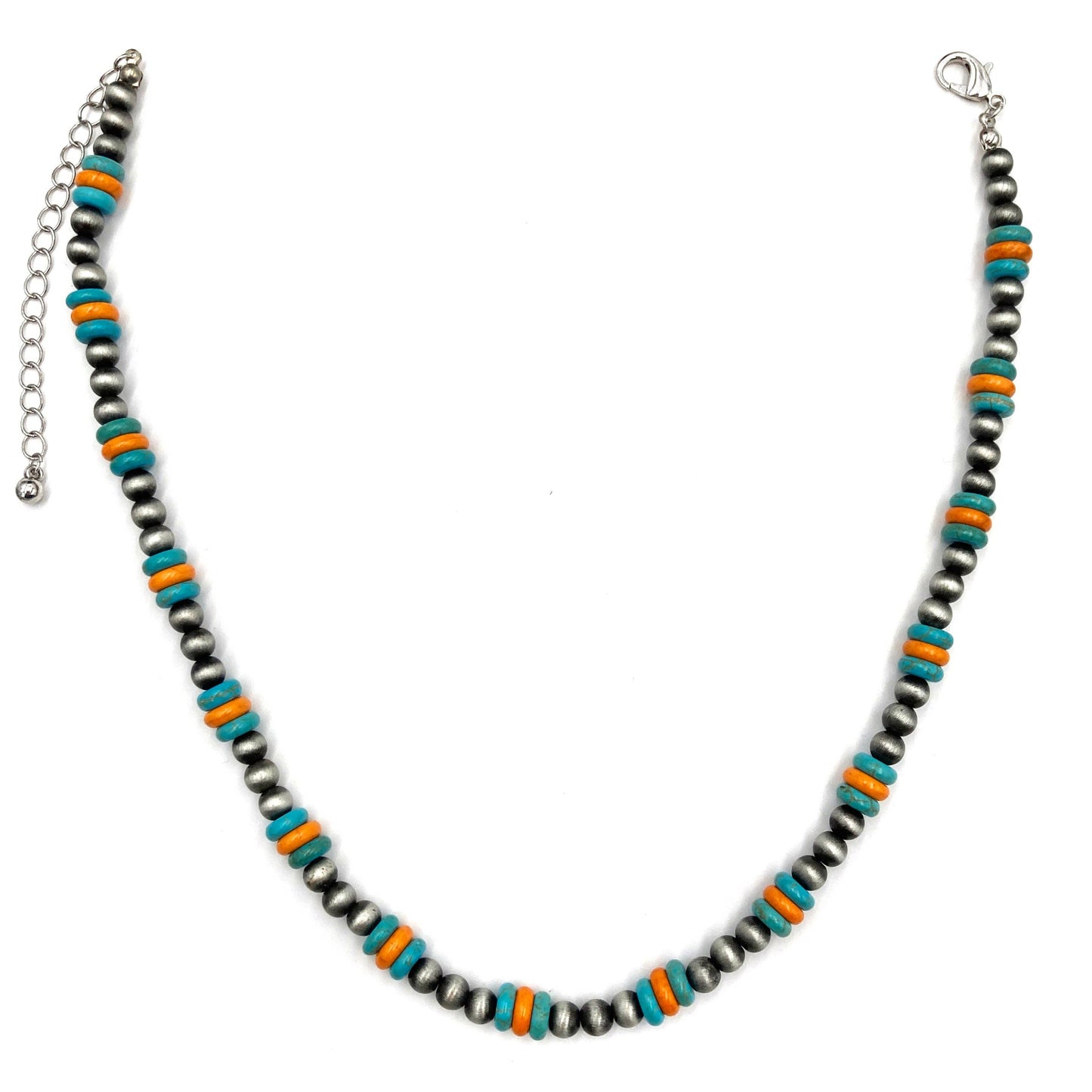 Navajo Beads Turquoise Orange Stone Collar Necklace