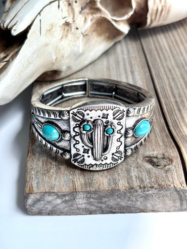 Western Cactus Stone Stretch Bracelet