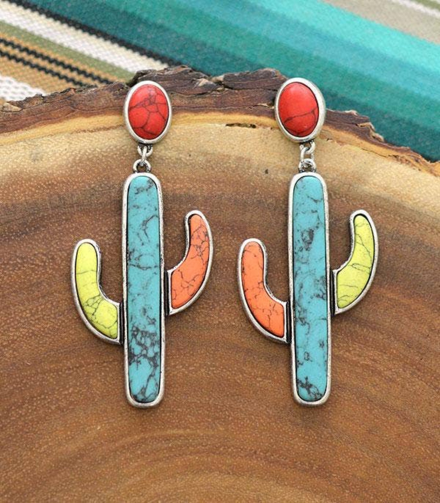 Turquoise Cactus Semi Stone Earrings