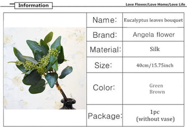 5PCS Handmade Fruits Oval Artificial Eucalyptus Leaves Bunch Christams Home Decor Ornaments Fake Flower Green Plants Grass