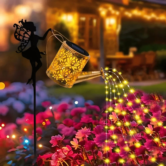 Solar Lights Outdoor Solar Watering Can Light Solar Garden Lights Waterproof Metal Hanging Lantern Fairy Garden Decor Outside