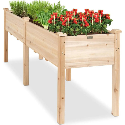 72x23x30in Raised Garden Bed, Elevated Wood Planter Box Stand for Backyard, Patio, Balcony w/Divider Panel