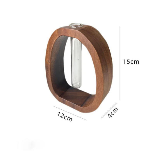 1 Piece Walnut Wooden Flower Vase Simple Glass Plant Vase Mini Aquarium Vase Flower Arrangement Home Decoration