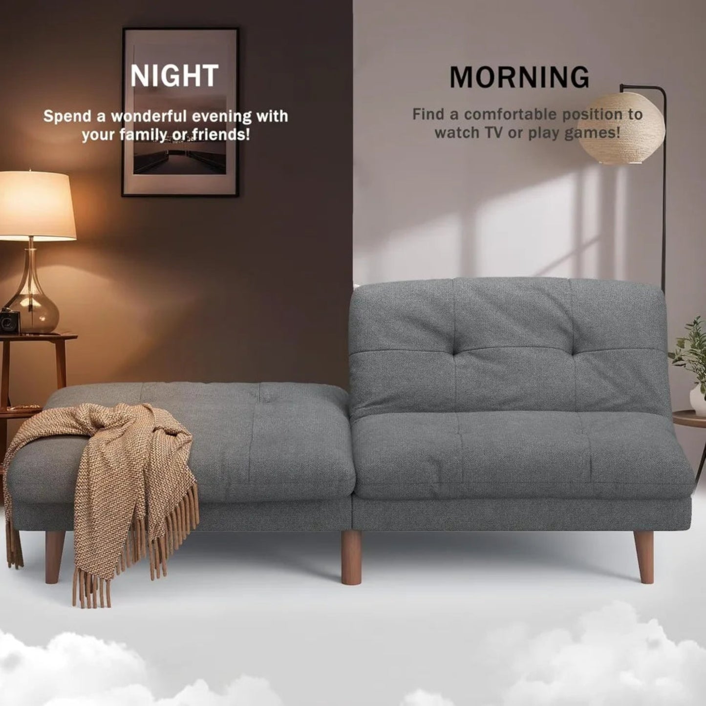 Convertible Futon Sofa Bed with Adjustable Back, Upholstered Sleeper for Living Room Furniture