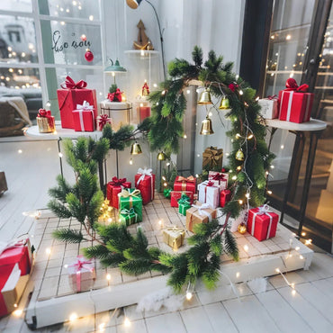 6FT Party Joyful Seasonal Faux Christmas Wreath With Pine Needle Cypress Flower Vines For Holiday Winter Interior Decoration