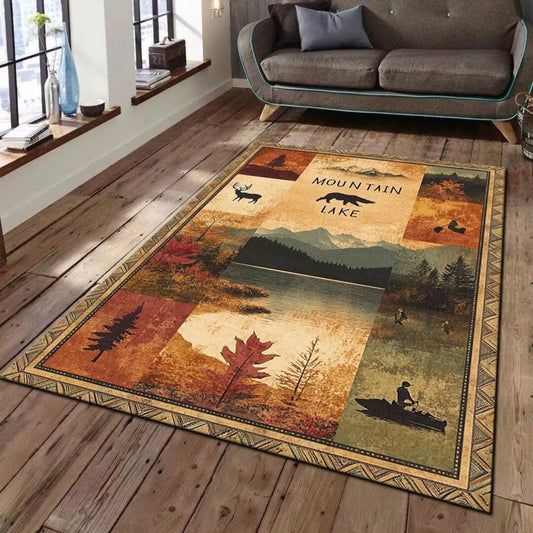 Buffalo Bear Rustic Rug Large Area Non-Slip Carpet Bear Elk Deer Wildlife Carpet Living Room Entrance Door Mats Indoor Foot Mat