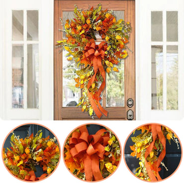 Thanksgiving Farmhouse Wreath Autumn Scene Decor Maple Leaf Artificial Wreath Perfect for Home and Restaurant