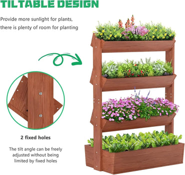 Vertical Wooden Raised Garden Bed, 4 Tier Garden Planters Freestanding Wood Plant Stand Flower Rack Wooden Planter Box