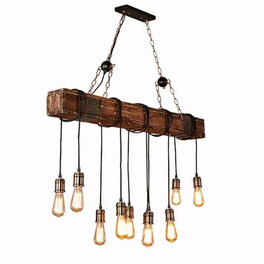 Wooden Beam Light Rustic Farmhouse Chandelier Wooden Pendant Light Fixture for Pool Table Kitchen Island
