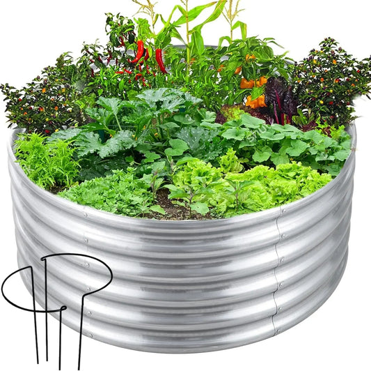 17" Tall 3 FT High Round Galvanized Raised Garden Bed Box Metal Outdoor Flower Bed Steel Patio Ground Planter
