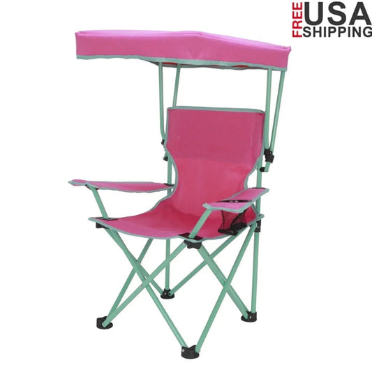 Kids Canopy Camp Chair Safety Lock Portable Outdoor Chair with Canopy Adjustable Sunshade Cup Holder Kids 125lb Capacity