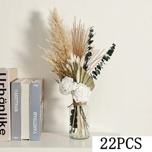 56pcs Artificial Flowers Faux Peony Mix Dried Pampas Grass Bouquets Elegant Boho Home Wedding Centerpieces Luxury Decoration