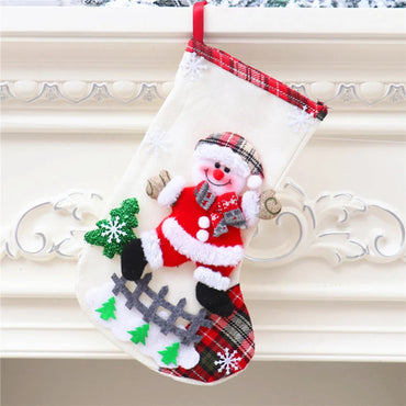 4Pcs Christmas Stockings Set Large Capacity Cute Stockings Bag Plush Santa Claus/Snowman/Bear/Elk for Xmas Tree Fireplace