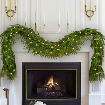 Norfolk Pine Wreath 1pc 6ft Realistic Pre-Lit Norfolk Pine Christmas Wreath - Lifelike Artificial Green Leaves Wreath