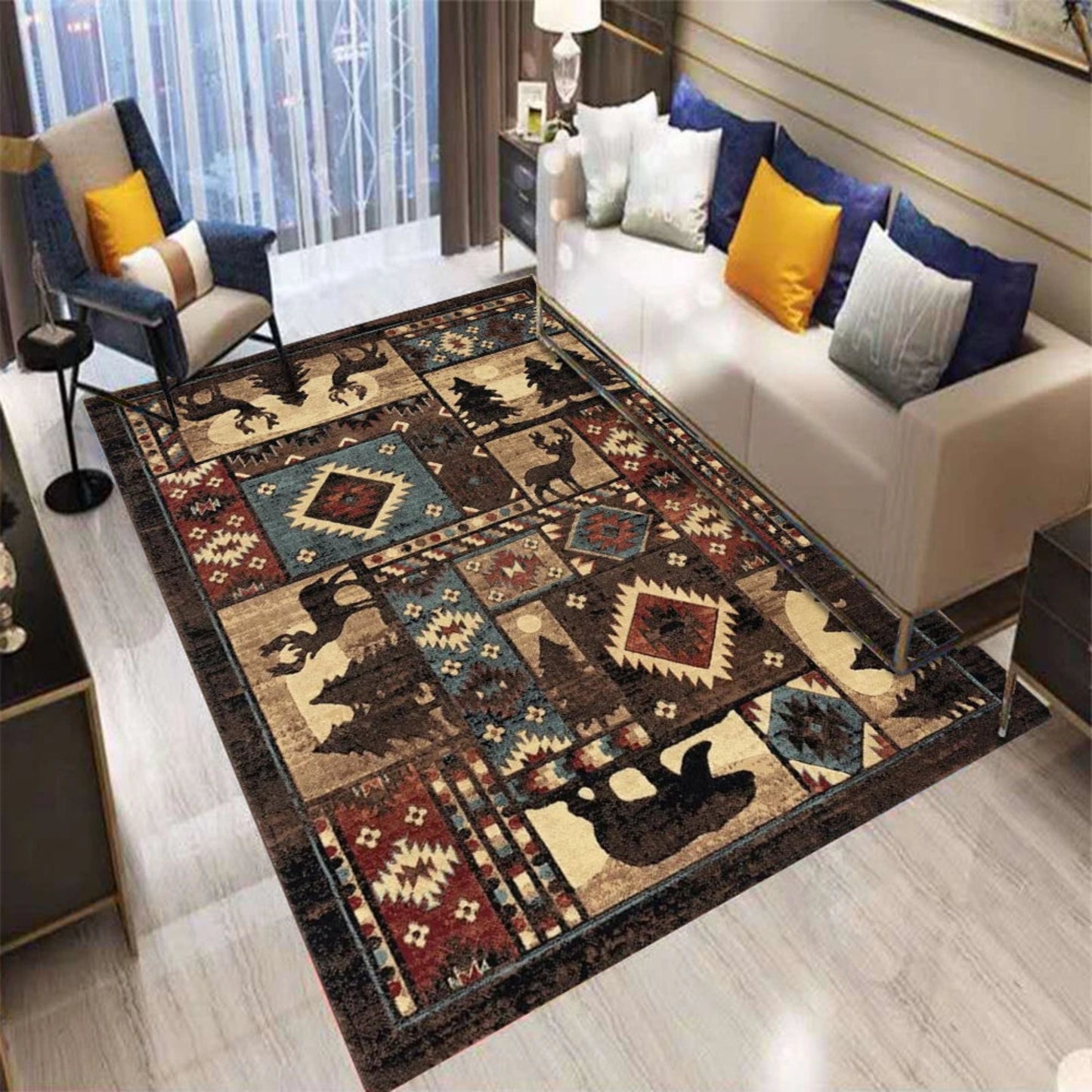 Rustic Cabin Area Mat Southwestern Lodge Bear Nature Print Mat with Large for Living Room Bedroom Home Decor Rugs for Bedroom