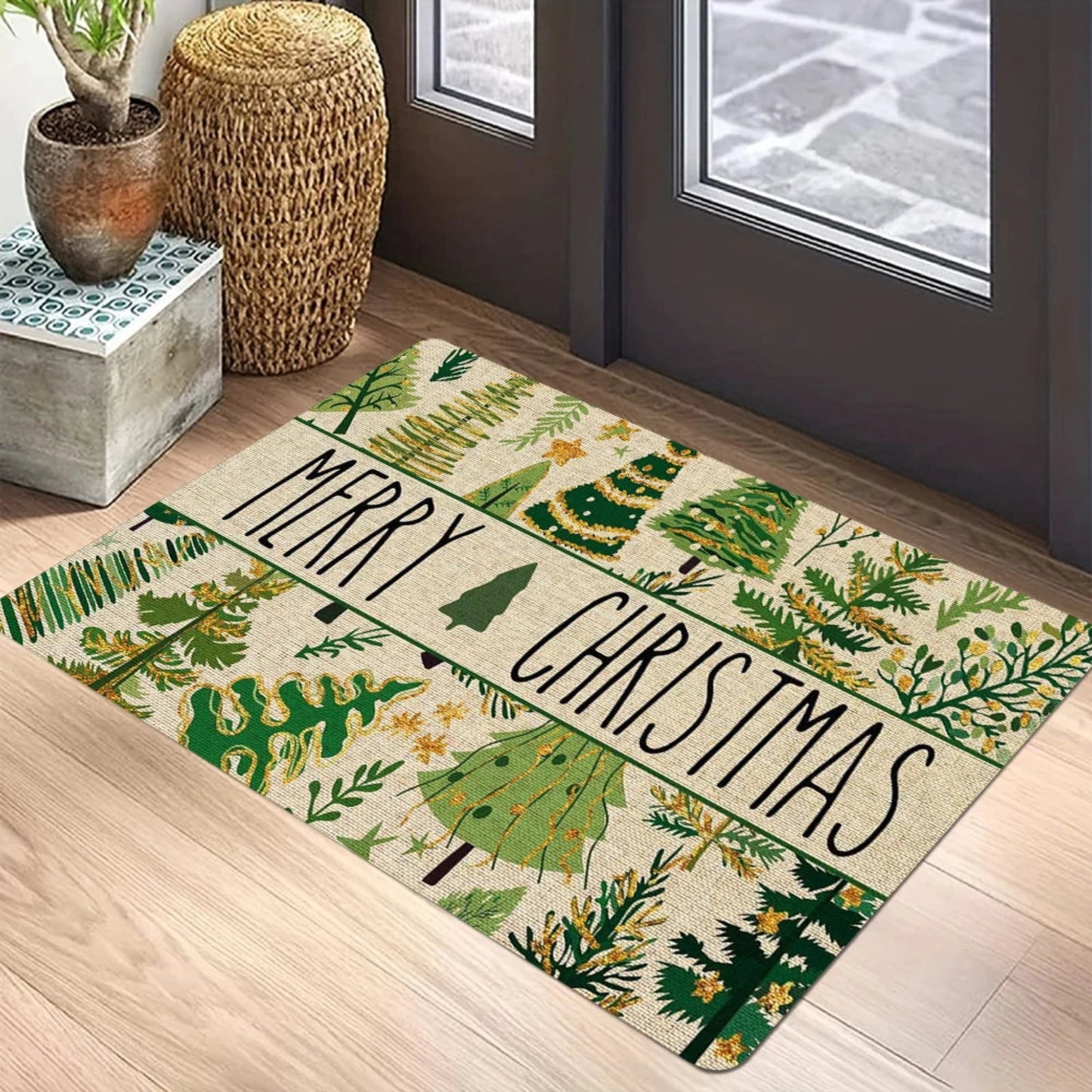 Christmas Tree Welcome Mat Anti-Slip Carpet for Bathroom Kitchen Bedroom Living Room Entrance Rug Home Decor Doormat