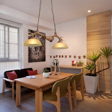 Rustic Cabin Deer Antler Chandelier 2-Light Hunter Lamp Fixture Ceiling Lamp