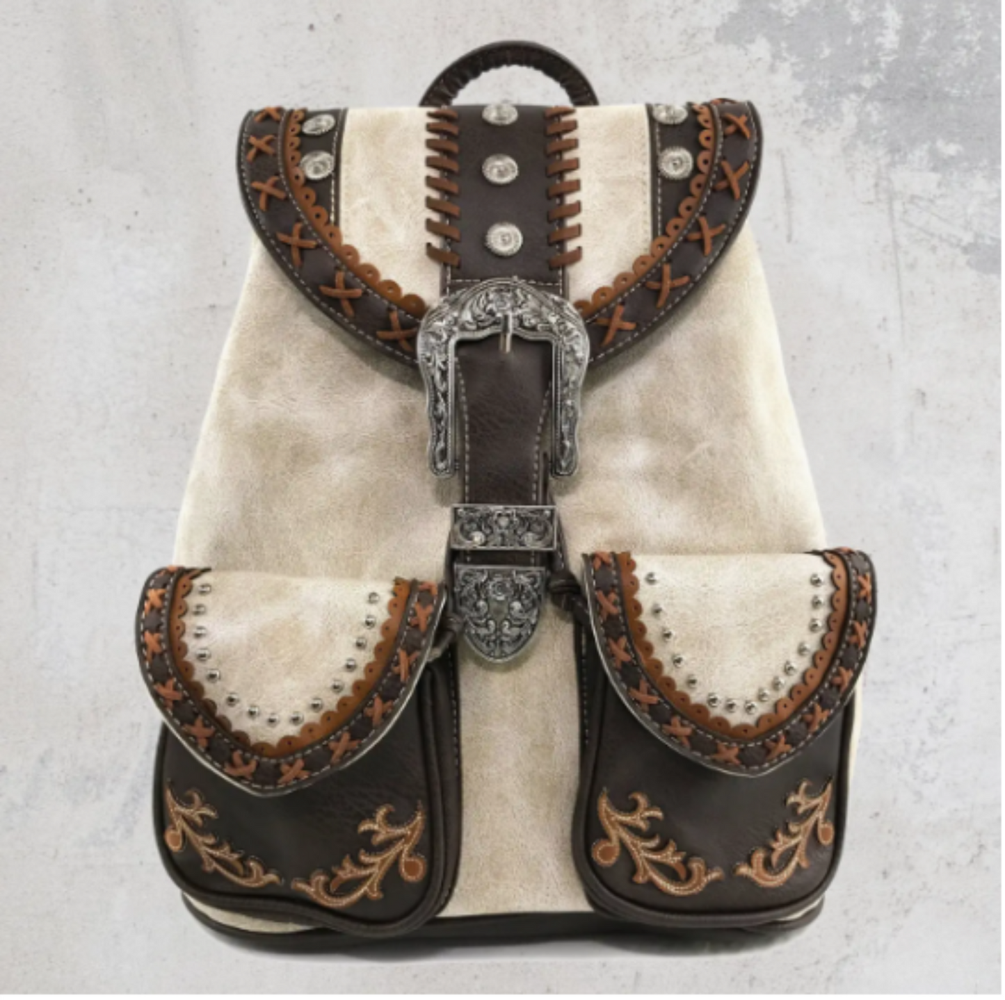 Western Leather Buckle Backpack