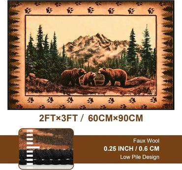 FRAMICS Farmhouse Area Rug 2x3, Rustic Cabin Lodge Deer Moose Bear Washable Rugs Non Slip, Country Wildlife Area Rug for Kitchen