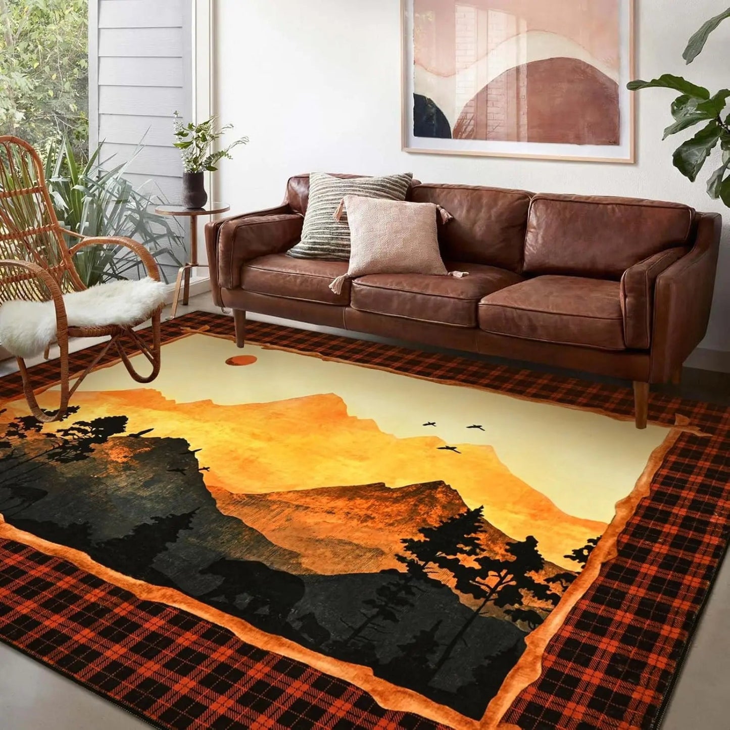 FRAMICS Farmhouse Area Rug 2x3, Rustic Cabin Lodge Deer Moose Bear Washable Rugs Non Slip, Country Wildlife Area Rug for Kitchen