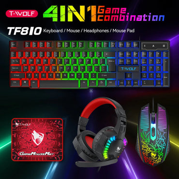 USB Keyboard And Mouse Gaming Headset Combos 4 In 1 English Gaming Wired RGB Keyboard Mouse Set With Mouse Pad and Headphones
