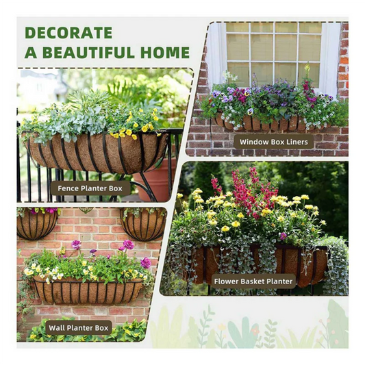 ABRS-30 Inch 6 Pack Trough Liners, Coconut Coir Fiber For Wall Basket Planters, Window Box Liners, Garden Planter Baskets