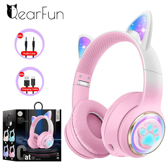 RGB Cat Ear Wireless Headphones for PC Cute 3D Space Capsule Cat Bluetooth Headset Foldable Gaming Headset For Kids Girls Gifts