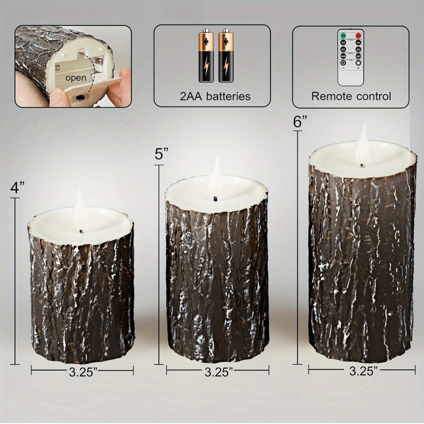 3pcs/ set Leds Flameless Candles, with Remote Control, Pine Bark LED Candles for Christmas Halloween Wedding Decoration for Mother's Day, Festivals, Parties, Bedrooms, Christmas Decorations, Halloween Decorations Gift, Christ