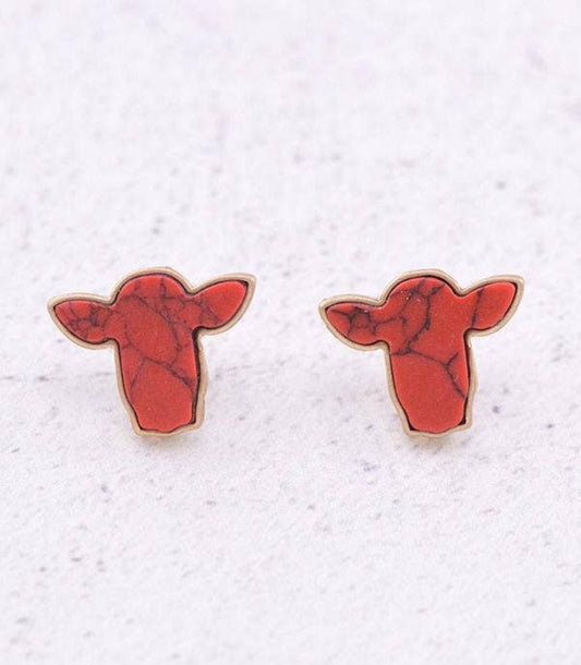 Semi Stone Cow Post Earrings
