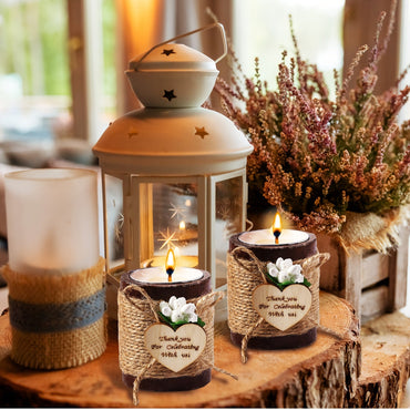 Rustic Tealight Candle Holders 12pcs Rustic Wooden Tealight Candle Holders with Tea Lights | Cylinder Bridal Shower Wedding Baby Shower Party Favors Gift Pack (Brown)