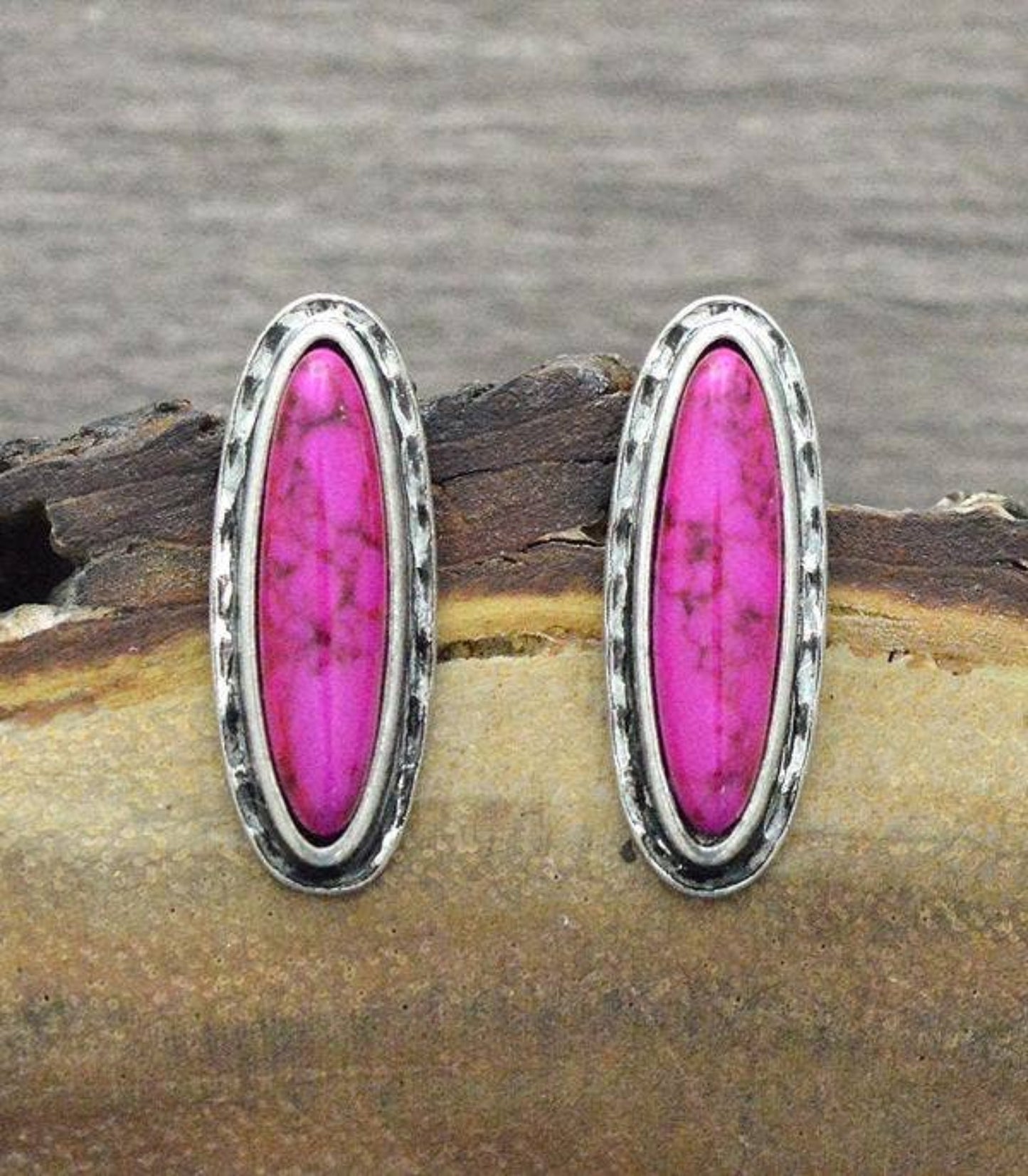 Pink Semi Stone Post Earrings