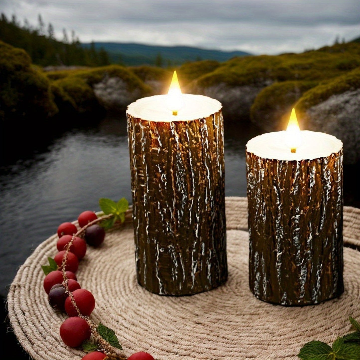 3pcs/ set Leds Flameless Candles, with Remote Control, Pine Bark LED Candles for Christmas Halloween Wedding Decoration for Mother's Day, Festivals, Parties, Bedrooms, Christmas Decorations, Halloween Decorations Gift, Christ