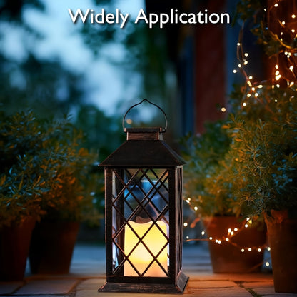 Olar Lanterns Hanging with Flickering Flameless Candles, 2pcs 13'' Lantern Decorative for Patio Front Porch Backyard Balcony (Antique Copper)