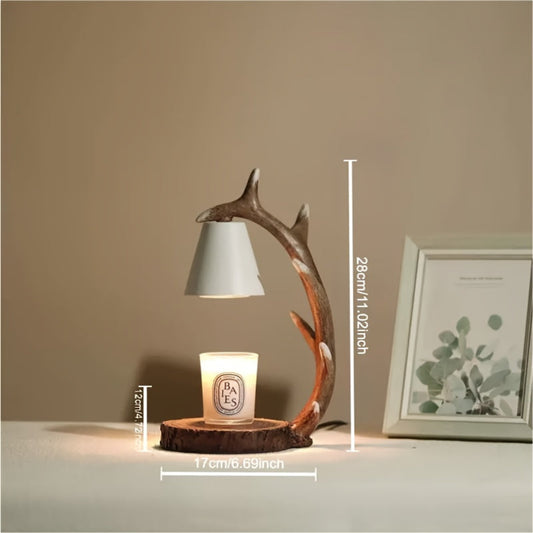 1 pcs Handmade Resin Antler Wax Lamp, Adjustable Brightness And Timer, Tabletop Decorative Lamp With 2 Bulbs, For Christmas, Hanukkah, Thanksgiving, St. Patrick'S Day, Valentine'S Day, Halloween Mother'S Day Antler Home Deco