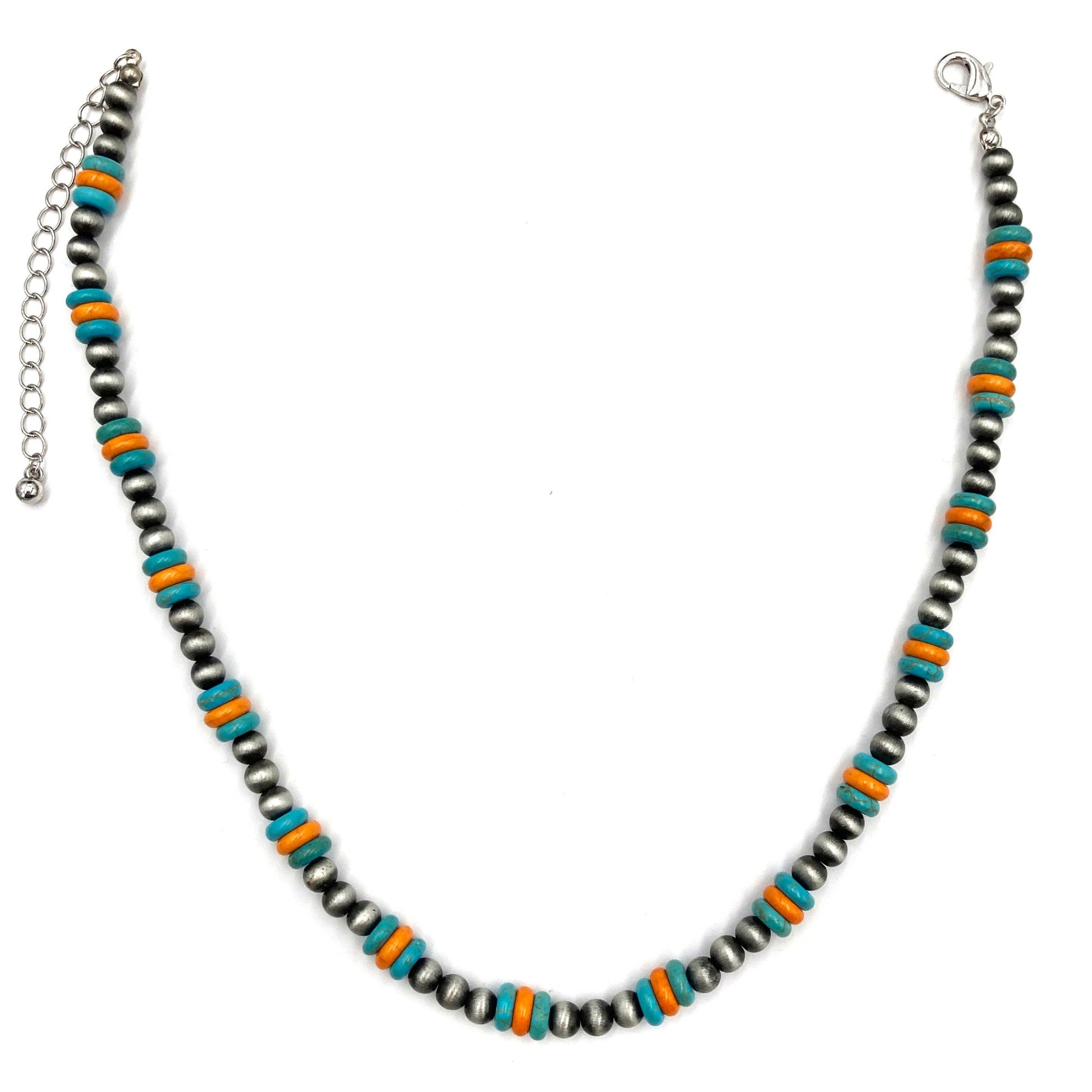 Navajo Beads Turquoise Orange Stone Collar Necklace