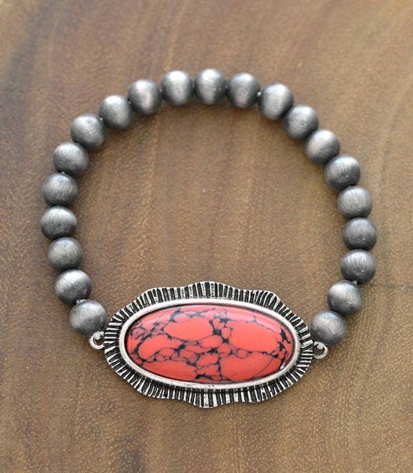 Semi Stone Coral Navajo Pearl Bracelet