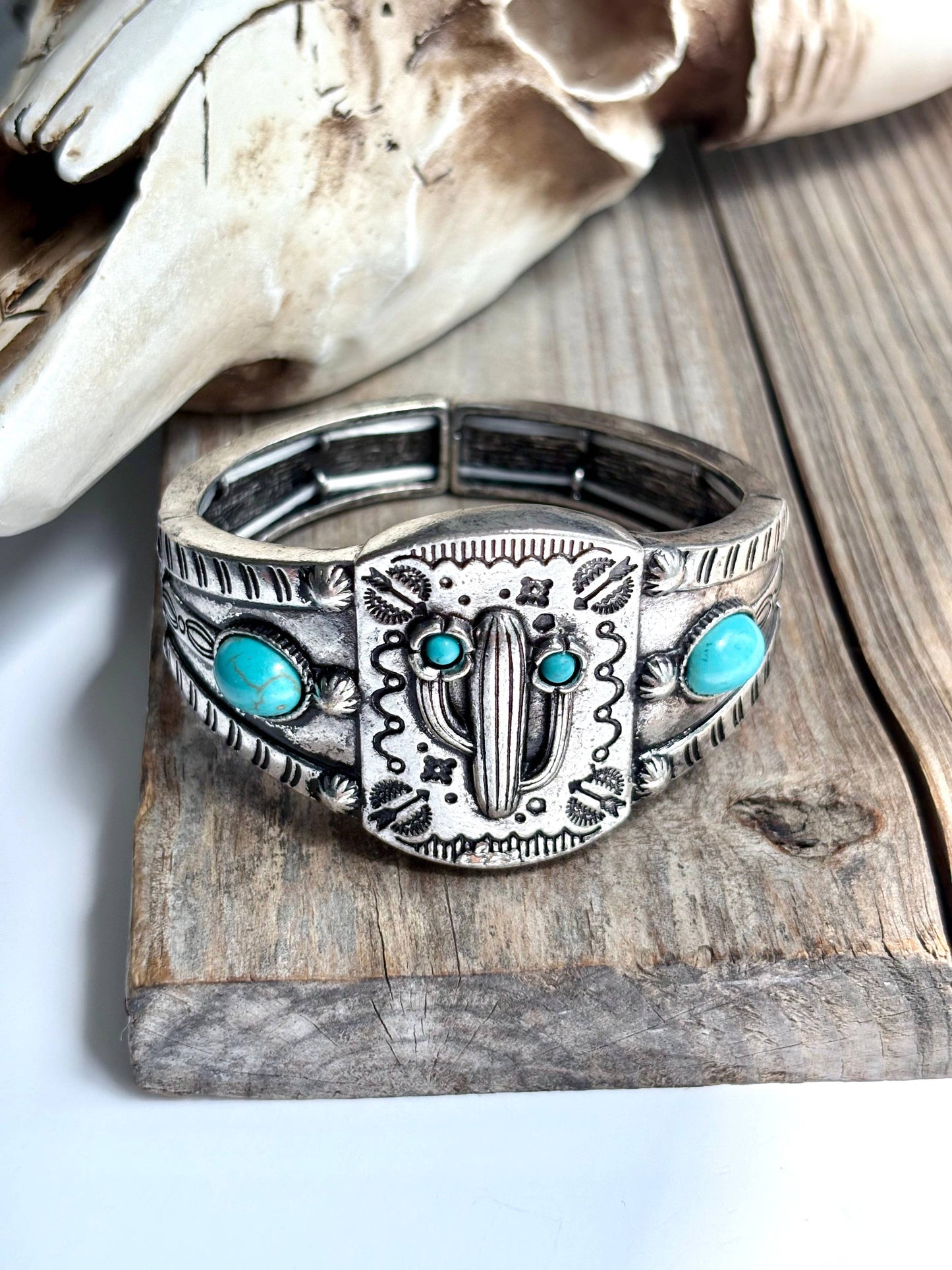 Western Cactus Stone Stretch Bracelet