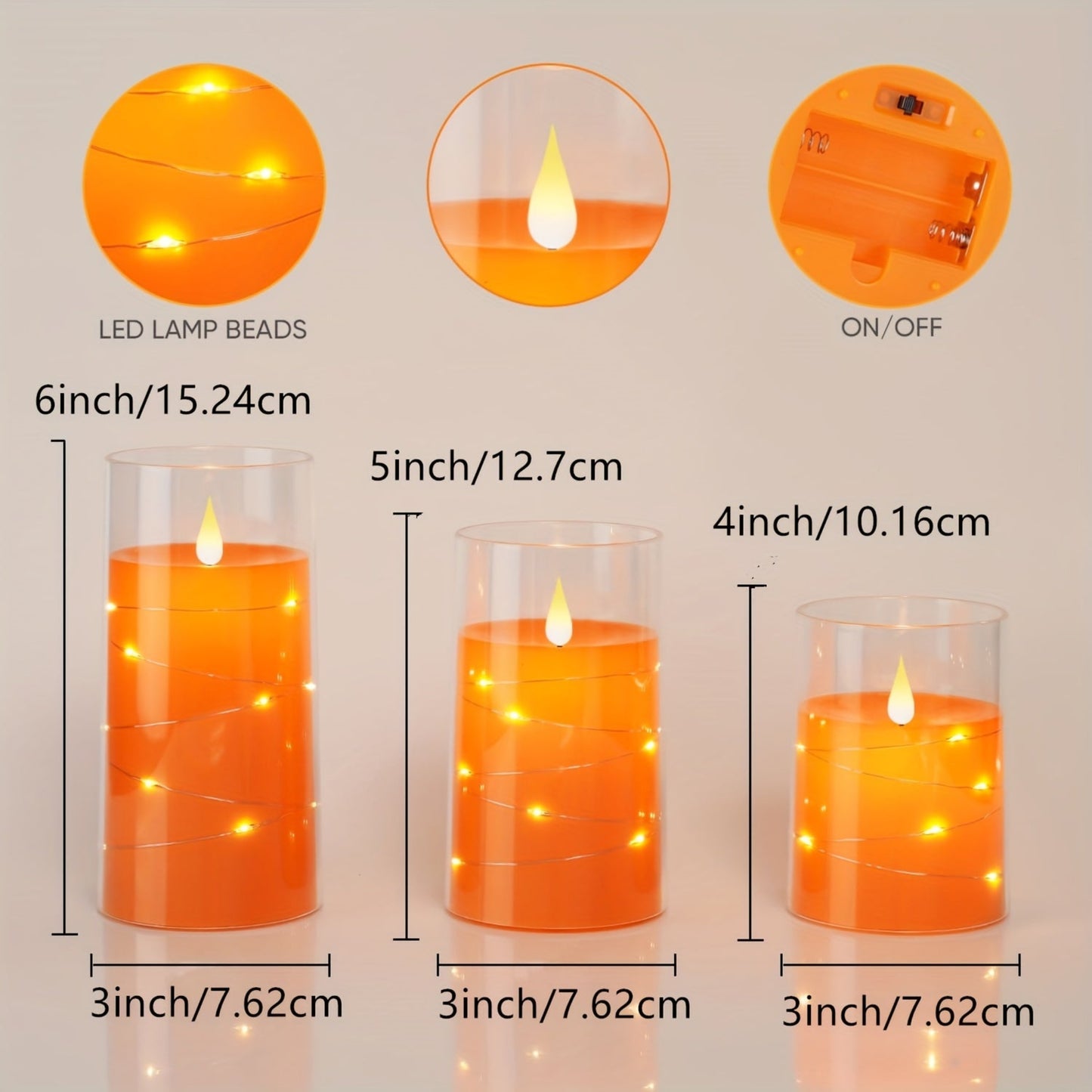 Flickering Flameless Candles Set of 3 Flickering Flameless Candles with Embedded String Lights | Battery Operated LED Candles with Remote