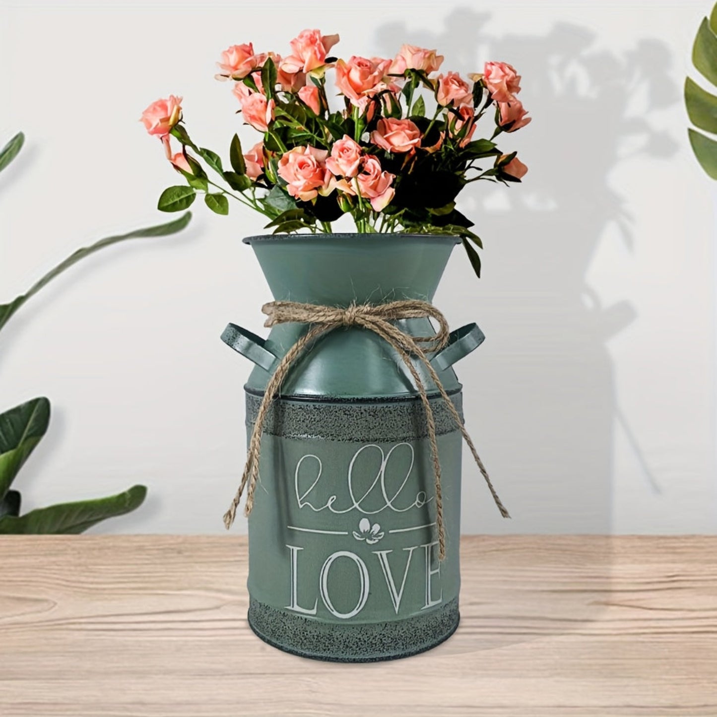 7 selectable blue and green printed village nostalgic and unique vases, small metal vases, retro milk cans, flower POTS, mini water bottles, decorative flower vases, farmhouse decorations for home, kitchen and bathroom, coffe