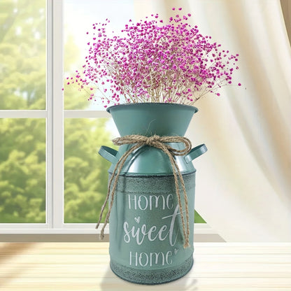 7 selectable blue and green printed village nostalgic and unique vases, small metal vases, retro milk cans, flower POTS, mini water bottles, decorative flower vases, farmhouse decorations for home, kitchen and bathroom, coffe