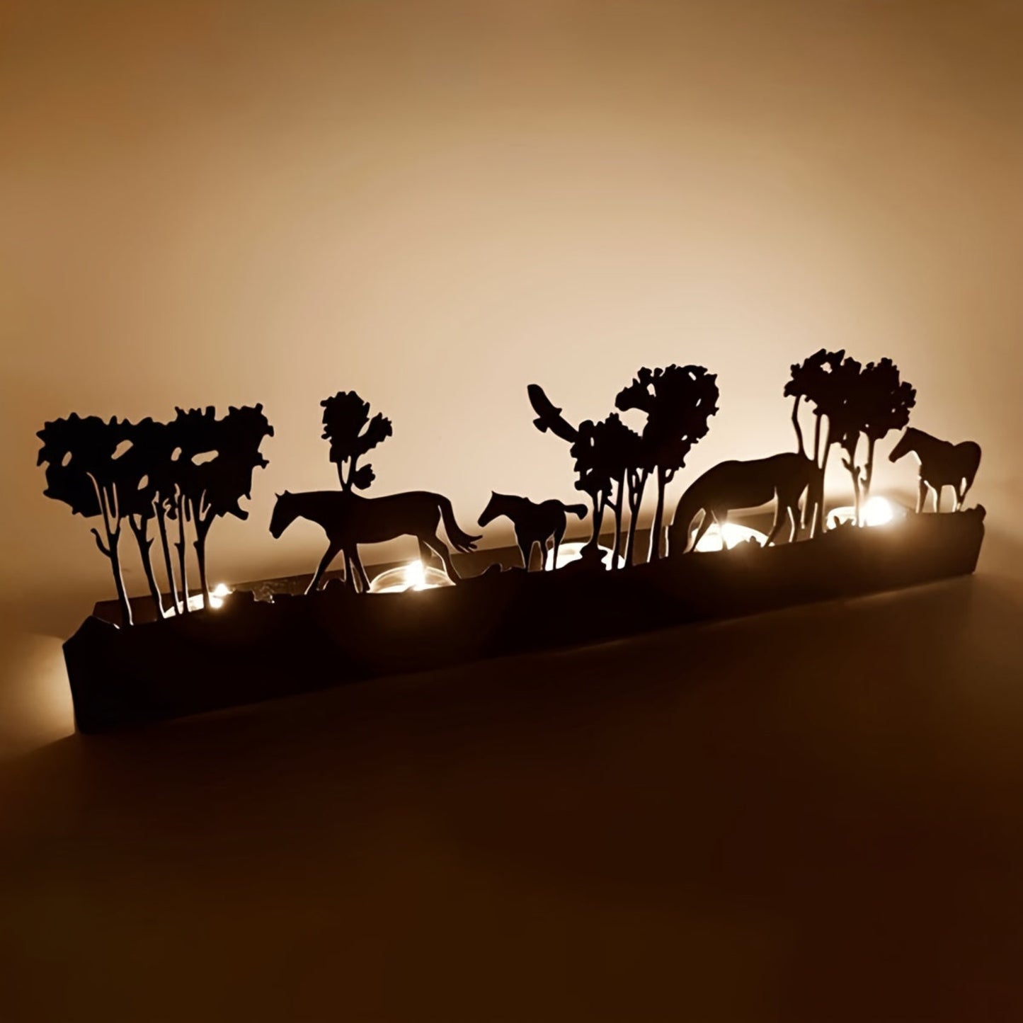 Intricate Cutouts Elegant Metal Horse Herd Silhouette Candle Holder - Festive Christmas Decor, Ideal for Home & Party Tabletops, Unique Gift for Friends and Youngsters, No Electricity Required, Festive Home Accent|Festive E