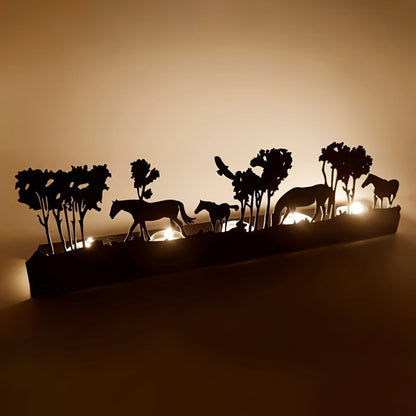 Intricate Cutouts Elegant Metal Horse Herd Silhouette Candle Holder - Festive Christmas Decor, Ideal for Home & Party Tabletops, Unique Gift for Friends and Youngsters, No Electricity Required, Festive Home Accent|Festive E
