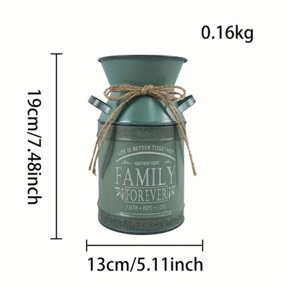 7 selectable blue and green printed village nostalgic and unique vases, small metal vases, retro milk cans, flower POTS, mini water bottles, decorative flower vases, farmhouse decorations for home, kitchen and bathroom, coffe
