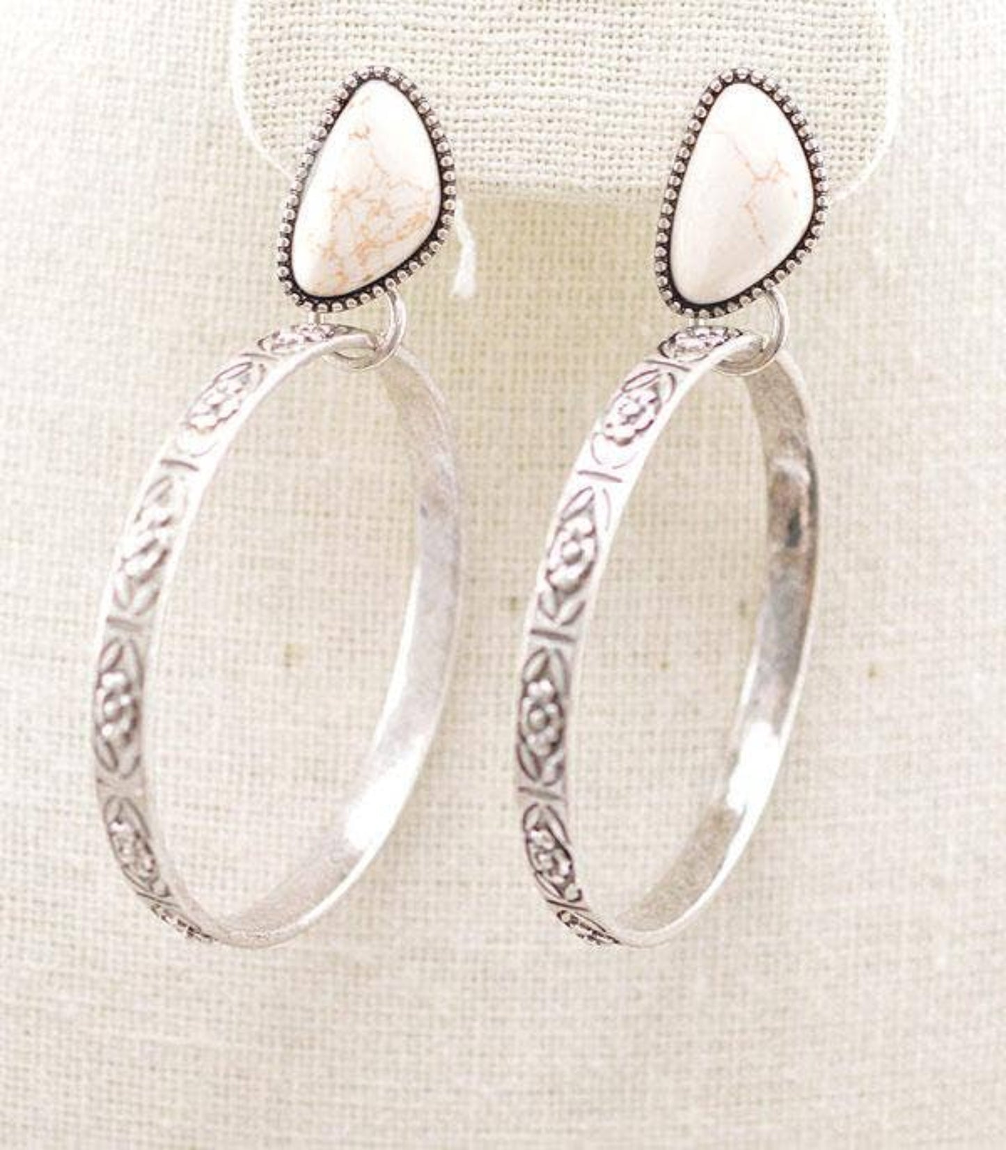 Stone Post Hoop Earrings Natural
