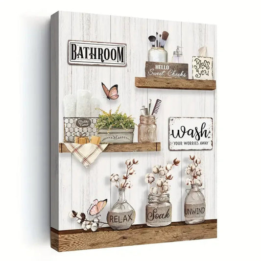 1pc  Farmhouse Bathroom Decor Wall Art Rustic Flower And Butterfly Bathroom Pictures Canvas Print Country Bathroom Wall Decor