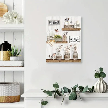 1pc  Farmhouse Bathroom Decor Wall Art Rustic Flower And Butterfly Bathroom Pictures Canvas Print Country Bathroom Wall Decor