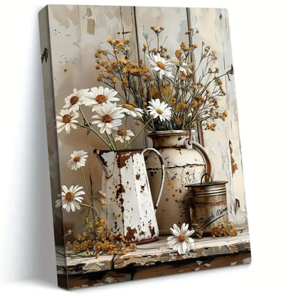 Rustic Farmhouse Floral Oil Painting on Canvas Perfect for Living Room, Bedroom, Kitchen Decor -  Seasonal Artwork