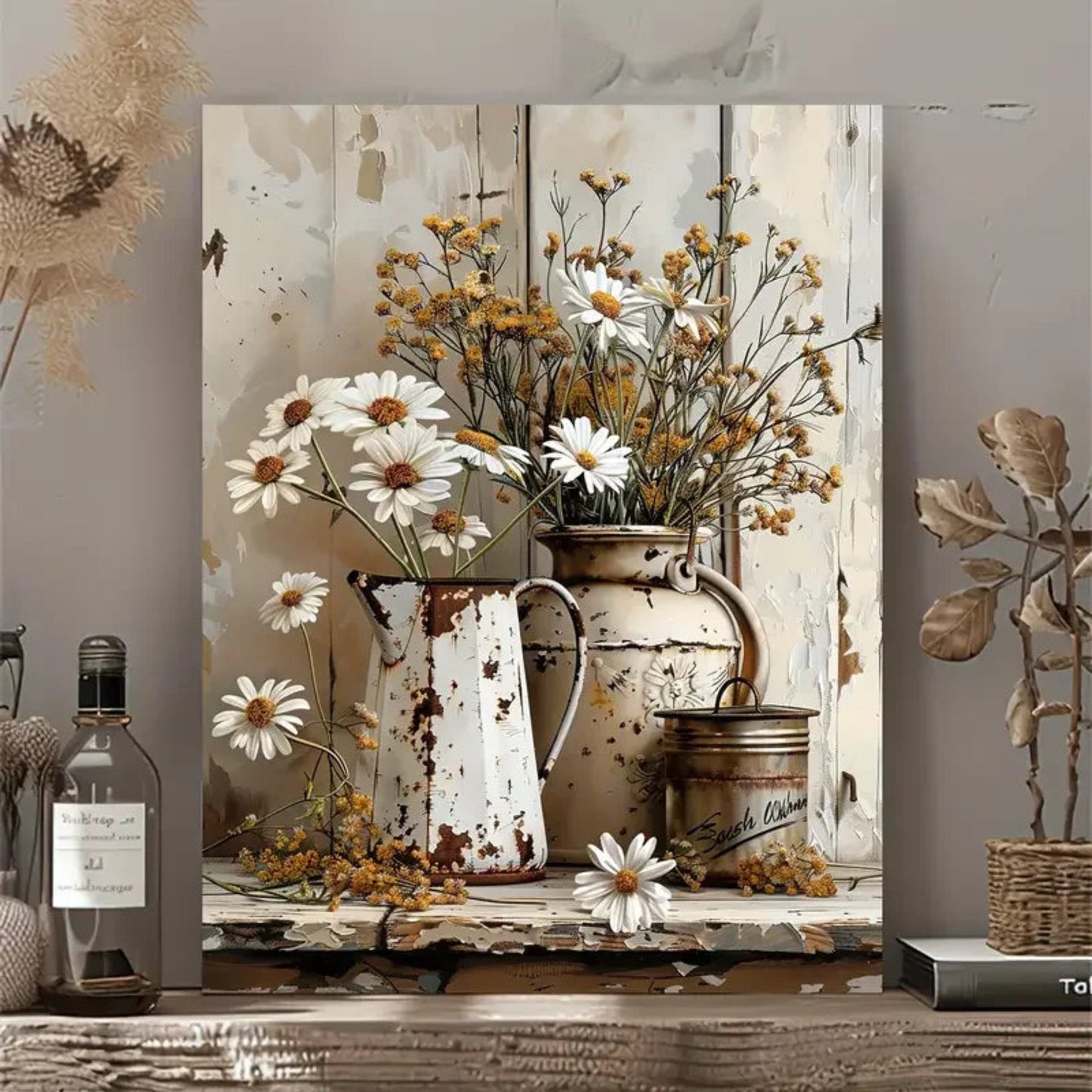 Rustic Farmhouse Floral Oil Painting on Canvas Perfect for Living Room, Bedroom, Kitchen Decor -  Seasonal Artwork